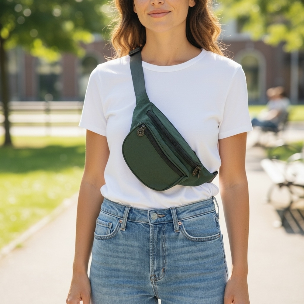 Everest Vintage Green Nylon Fanny Pack Waist Bag Hip Belt Bag Adjustable Strap